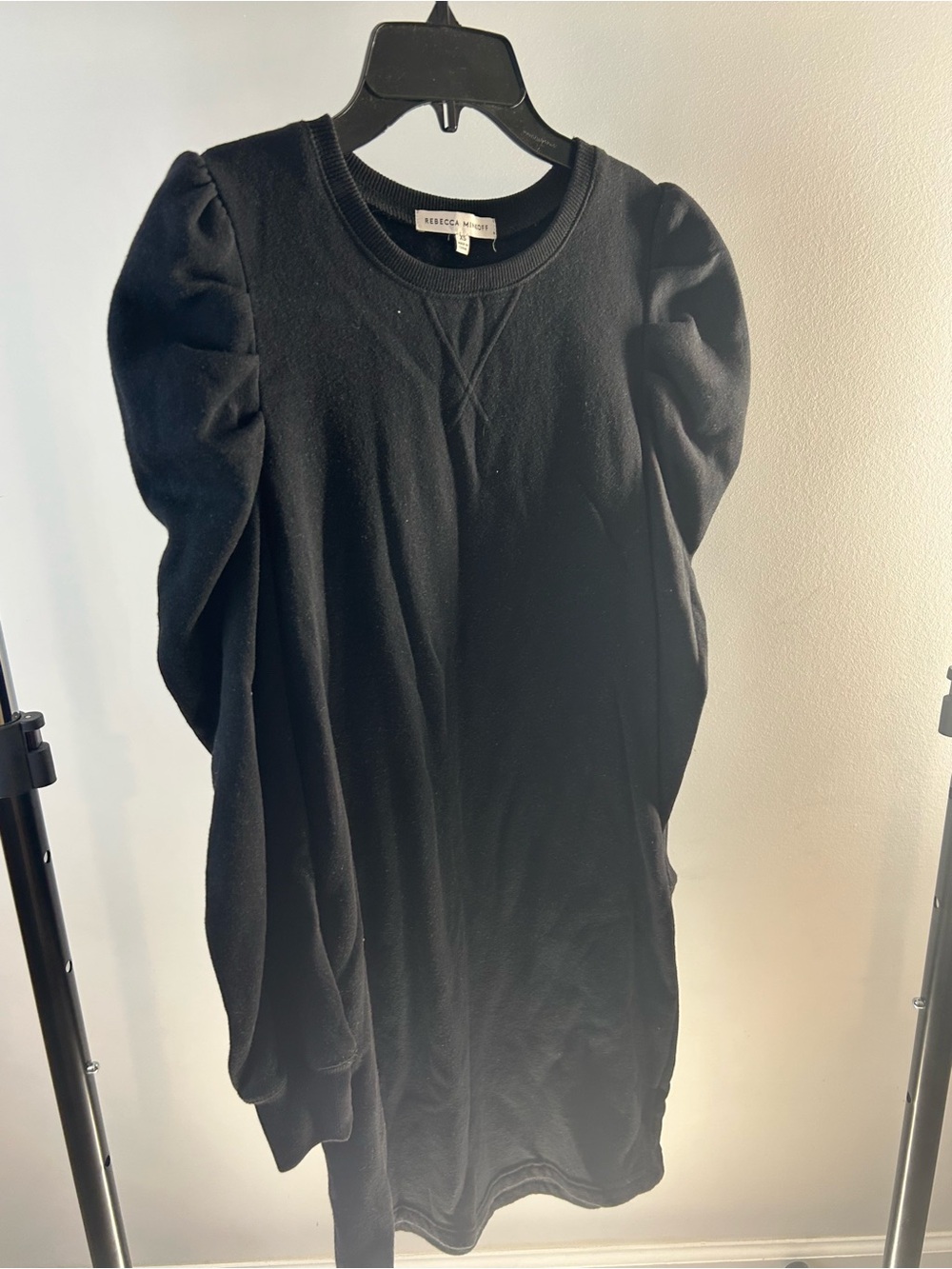 Rebecca Minkoff Black Puff-Sleeve Sweatshirt Dress Sz XS